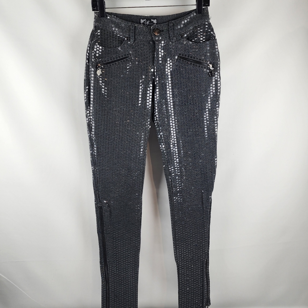 Sean John Womens Mid Rise Gray Black Shimmer Ankle Zip 90s Retro Pants Size S/P